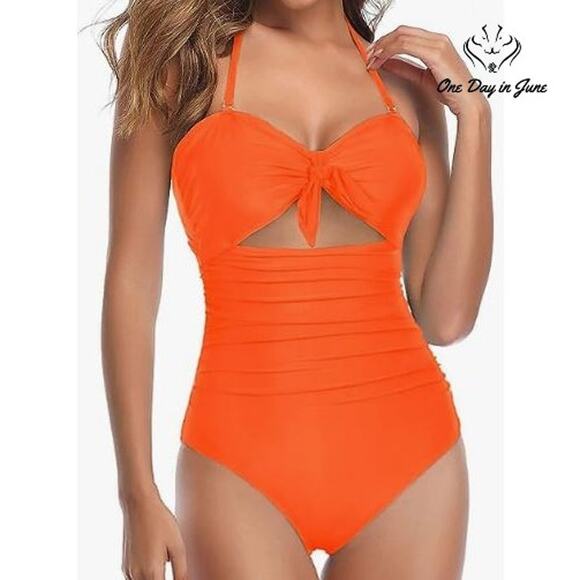 Tempt Me Other - Tempt Me Tie Knot Cut Out One Piece Swimsuit Size XS